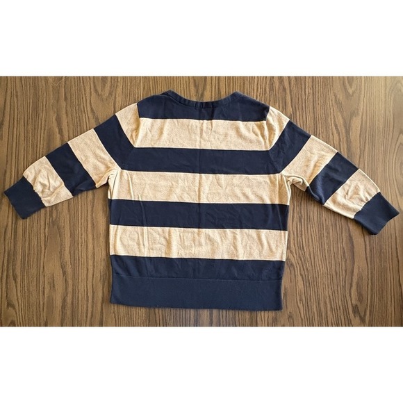 Lands' End Supima Cotton Sweater Women's L/P 14-16 Navy Tan Stripe 3/4 Sleeve - Picture 6 of 10